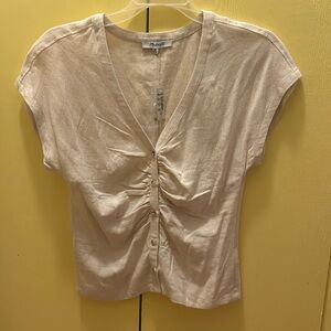 Madewell Linen-Blend Ruched Button-Front Top